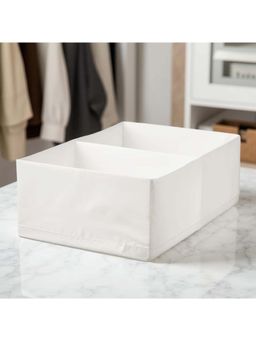 STOR - White Polyester Storage Organizer - 2 Compartments, Foldable & Washable