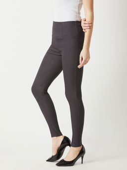 DOLCE CRUDO - Womens Dark Grey Solid High Waist Regular Length Patch Pocket Treggings