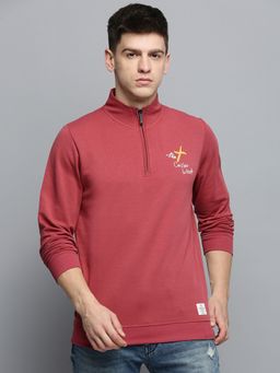 SHOWOFF - Mens Mock Collar Solid Red Pullover Sweatshirt