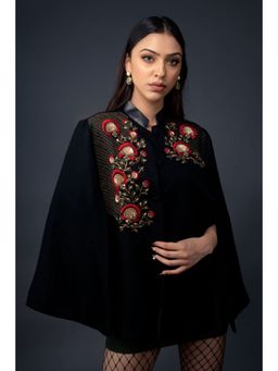 NEIZA - Black with Golden Stripe Anchor Embroidery Cape