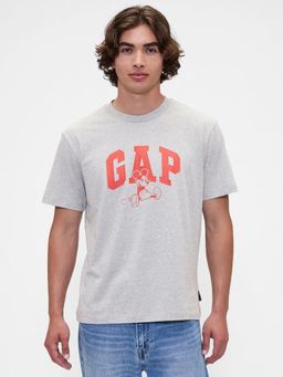 GAP - Grey Mickey Mouse Logo Print Crew Neck T-Shirt