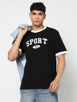 GAP - Black Letter Print Crew Neck T-Shirt