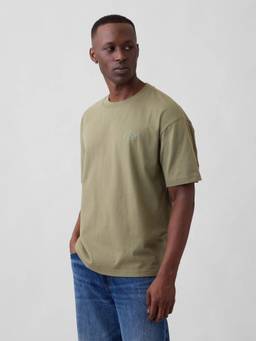GAP - Olive Logo Embroidered Relaxed Fit Crew Neck T-Shirt