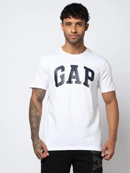GAP - White Logo Print Slim Crew Neck T-Shirt