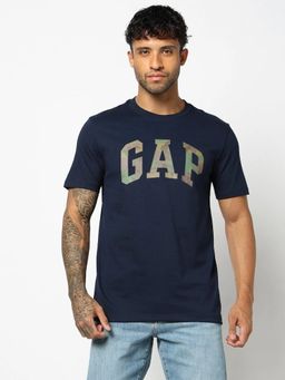 GAP - Navy Blue Logo Print Slim Crew Neck T-Shirt