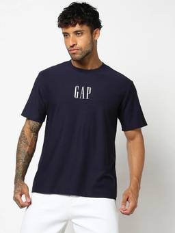 GAP - Navy Blue Logo Print Relaxed Fit Crew Neck T-Shirt