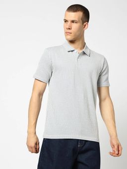 GAP - Grey Vertical Stripes Slim Fit Polo Neck T-Shirt