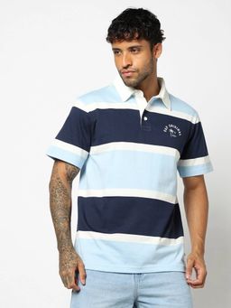 GAP - Blue Horizontal Stripes Relaxed Fit Polo Neck T-Shirt