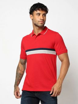GAP - Red Horizontal Stripes Slim Fit Polo Neck T-Shirt