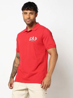 GAP - Red Logo Print Slim Polo Neck T-Shirt
