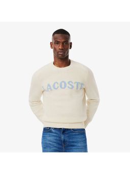 Lacoste - Intarsia Branded Carded Wool White Sweater