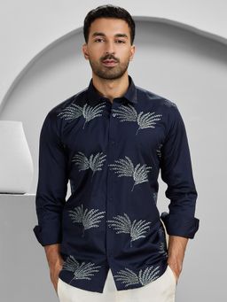 Albino - Navy Blue Cotton Casual Full Sleeves Shirt