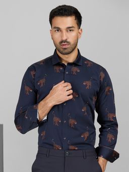 Albino - Navy Blue Cotton Casual Full Sleeves Shirt
