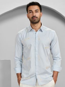 Albino - Blue Cotton Casual Full Sleeves Shirt