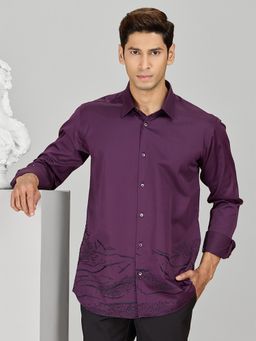 Albino - Wine Cotton Casual Full Sleeves Shirt