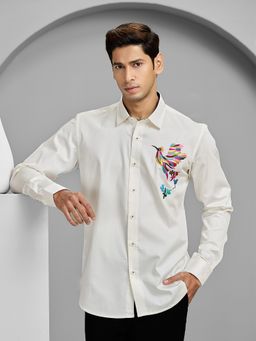 Albino - Cream Cotton Casual Full Sleeves Shirt