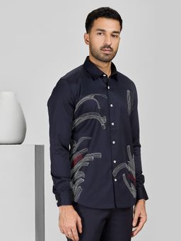 Albino - Navy Blue Cotton Casual Full Sleeves Shirt
