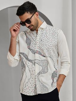 Albino - Cream Cotton Casual Full Sleeves Shirt