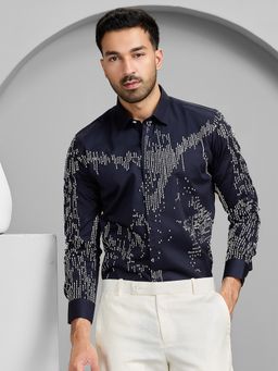 Albino - Navy Blue Cotton Casual Full Sleeves Shirt
