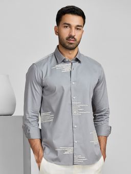 Albino - Grey Cotton Casual Full Sleeves Shirt
