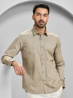 Albino - Khaki Cotton Casual Full Sleeves Shirt