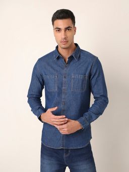 BLNK - Blue Casual Cotton Full Sleeves Denim Shirt