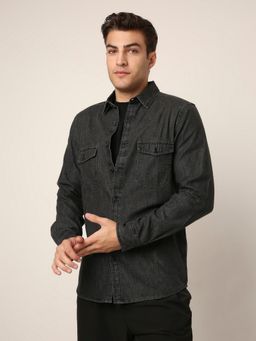 BLNK - Grey Casual Cotton Full Sleeves Denim Shirt