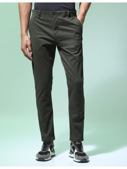 Flying Machine - Green Slash Slim Tapered Fit Solid Pant