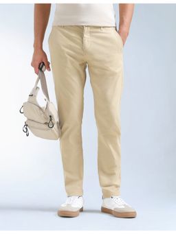 Flying Machine - Beige Slash Slim Tapered Fit Twill Trousers