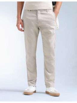 Flying Machine - Beige Slash Slim Tapered Fit Dobby Trousers