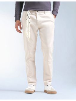 Flying Machine - Cream Slash Slim Tapered Fit Dobby Pant