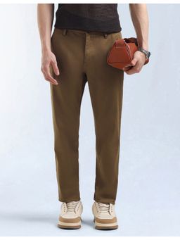 Flying Machine - Brown Satin Slash Slim Tapered Fit Trousers