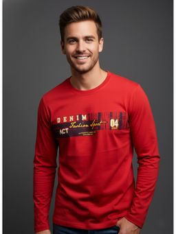 SANDPIPER - Red Round Neck Full Sleeve T-Shirt