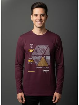 SANDPIPER - Maroon Round Neck Full Sleeve T-Shirt