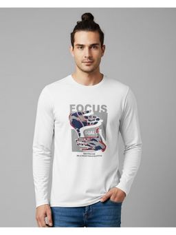 SANDPIPER - White Round Neck Full Sleeve T-Shirt