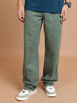 HIGHLANDER - Olive Relaxed Fit Solid Jeans