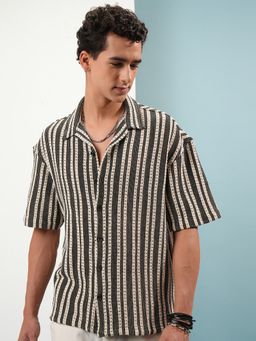 HIGHLANDER - Polyester Stripes Black Shirt