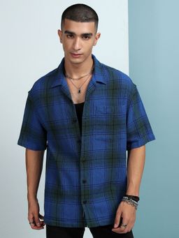 HIGHLANDER - Cotton Blend Checks Blue Shirt