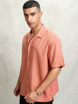 HIGHLANDER - Cotton Self Design Pink Shirt
