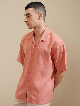 HIGHLANDER - Cotton Self Design Coral Shirt