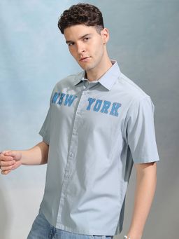 HIGHLANDER - Cotton Typography Blue Shirt