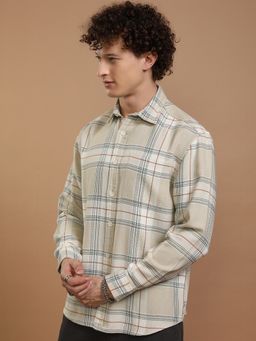 HIGHLANDER - Cotton Blend Checks Beige Shirt