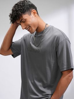 HIGHLANDER - Grey Round Neck Drop shoulder Oversized T-Shirt