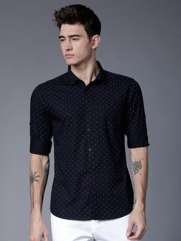 HIGHLANDER - Cotton Polka Dots Navy Blue Shirt