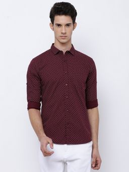 HIGHLANDER - Cotton Printed Maroon Shirt