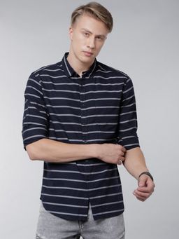 HIGHLANDER - Cotton Stripes Navy Blue Shirt