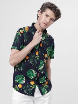 HIGHLANDER - Cotton Navy Blue Printed Shirt