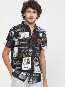 HIGHLANDER - Polyester Printed Black Shirt
