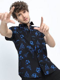 HIGHLANDER - Cotton Floral Print Black Shirt