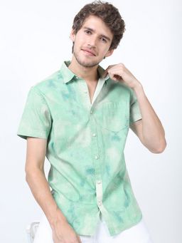 HIGHLANDER - Cotton Printed Half Sleeves Green Shirt